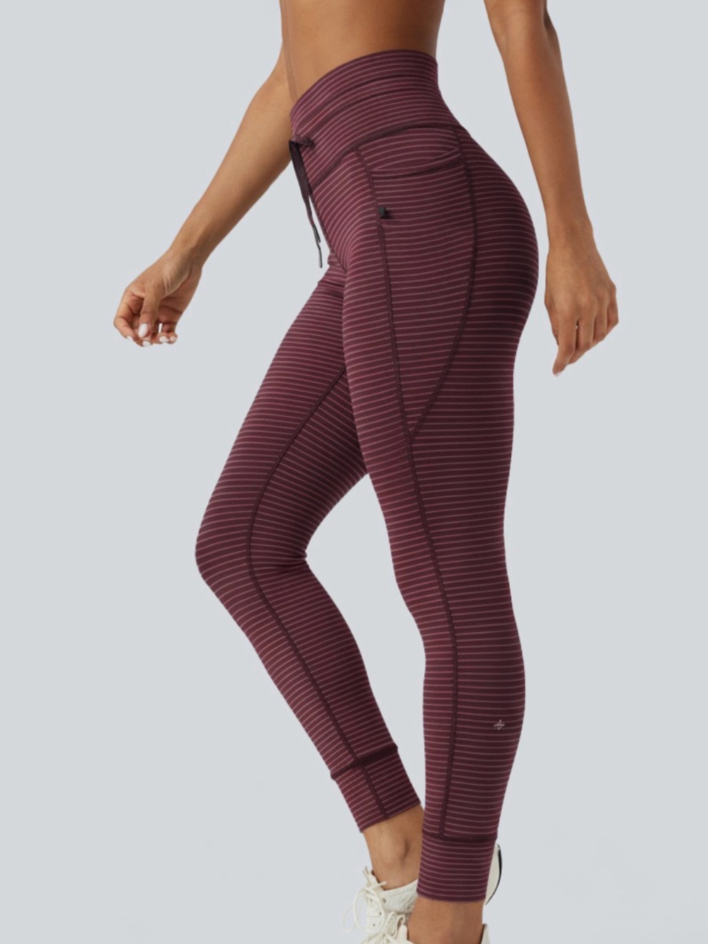 HALARA Burgundy Striped High-Waist Yoga Joggers with Side Pocket